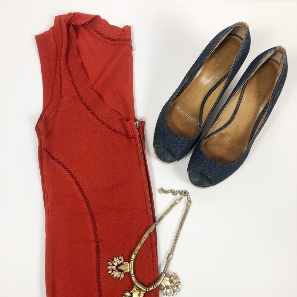 Cache Deep orange tank w/zip up sweater sz Med